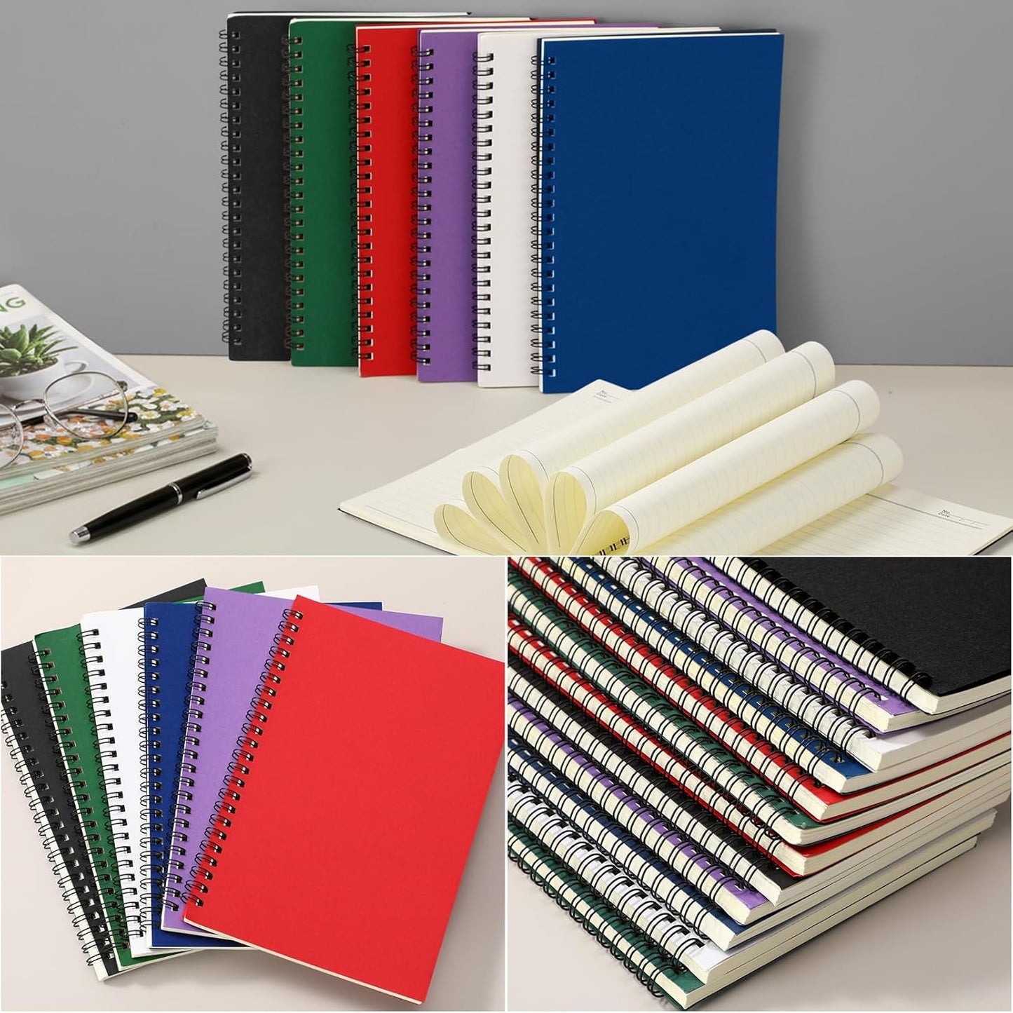 Leelosp 12 Pack Small Spiral Notebook Lined Spiral Journal College Ruled Notebook Wire Bound Kraft Cover, 120 Pages for Work (Multicolor,5.5 x 8.3 Inch)