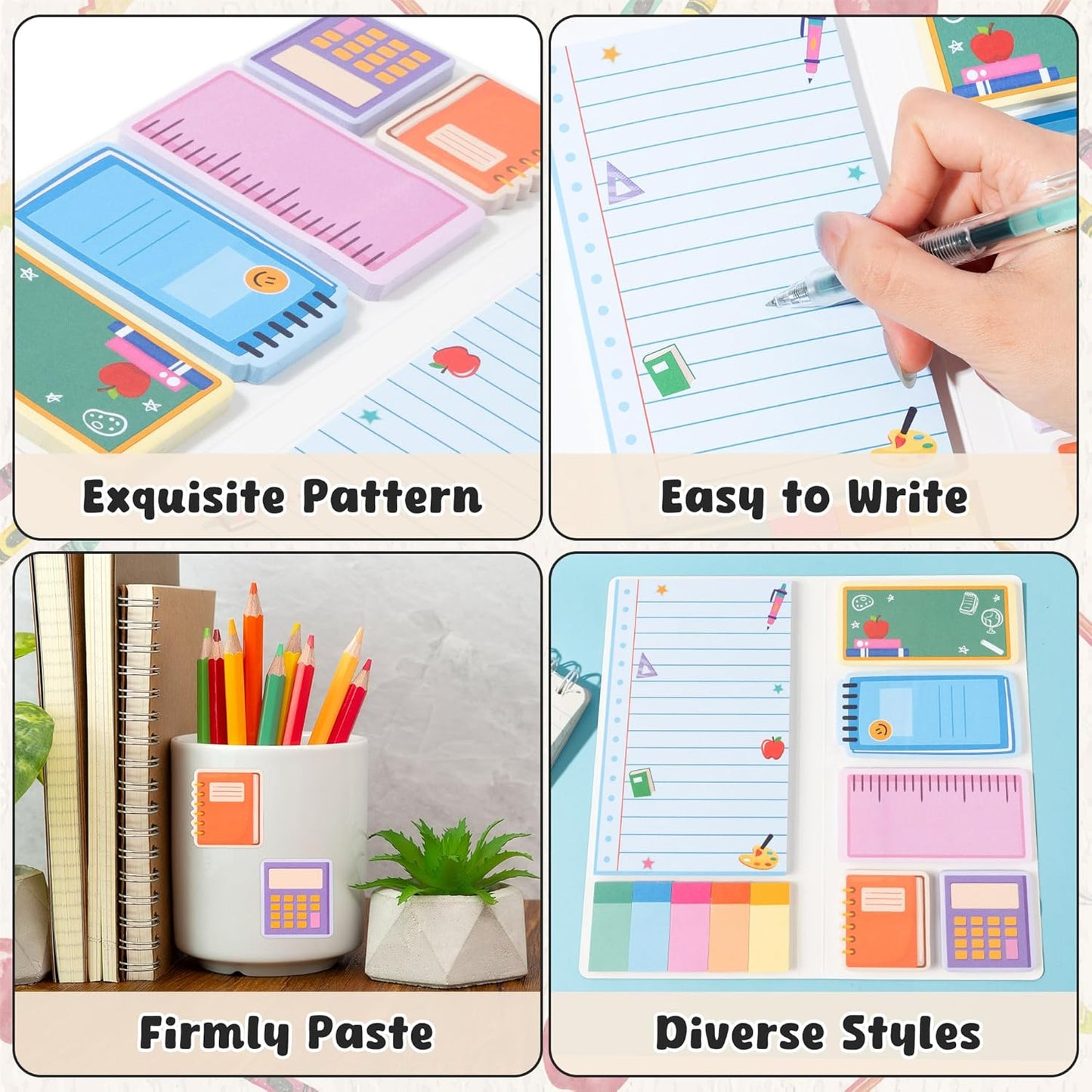 B1ykin Cute Sticky Notes Set - Stay Alive Skeleton Shaped Self-Stick Notes Pad, 550 Sheets Writing Memo Pages Sticky Notepad for Teacher Appreciation Gifts, School Office Supplies (Funny Skeleton) - Colors A
