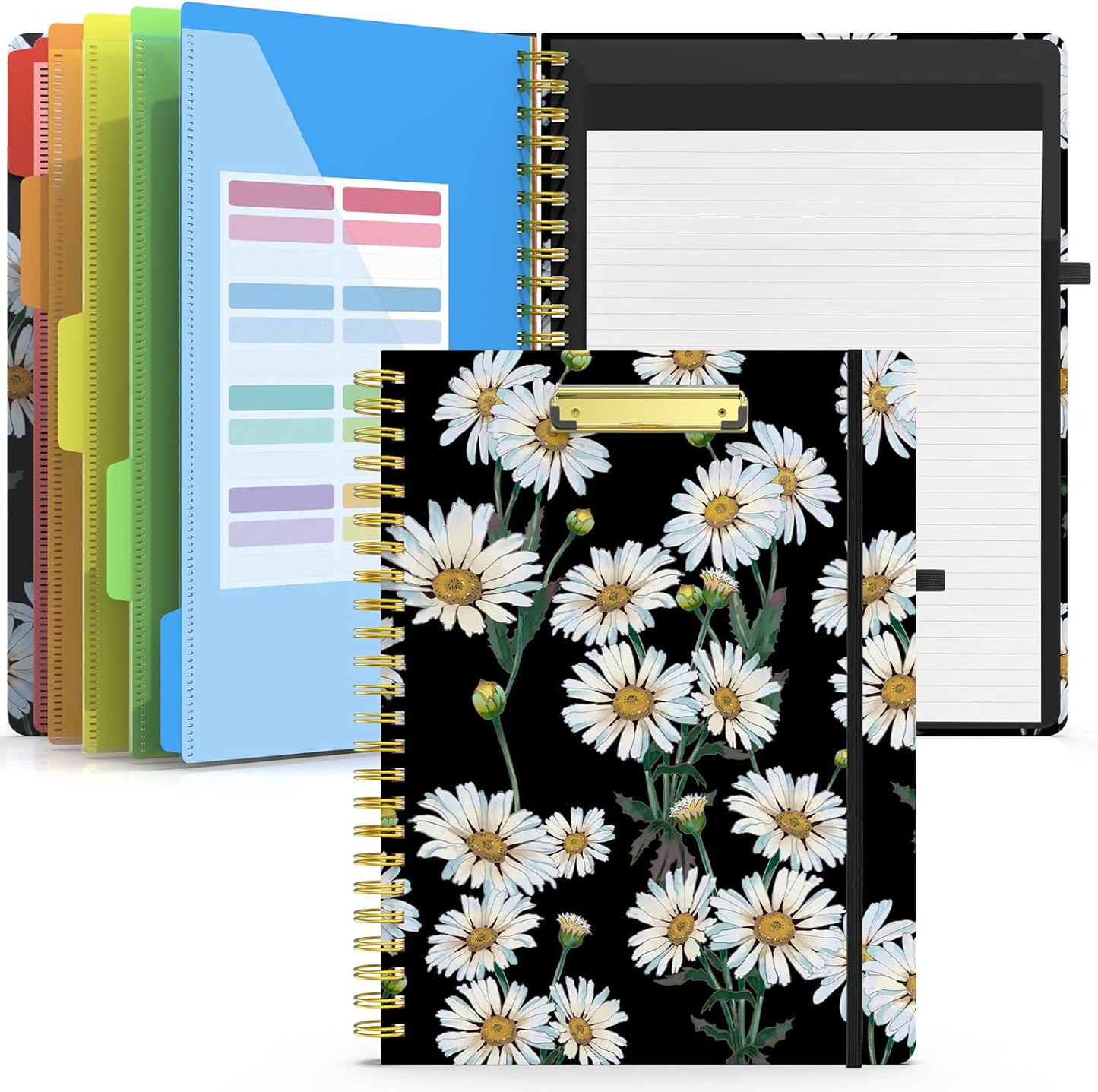 Sooez Clipboard with Refillable Notepad, Clipboard Folder with 10 Storage Pockets for Letter Size, Spiral Clipboard Notebook, Cute Portfolio for School Office Nursing