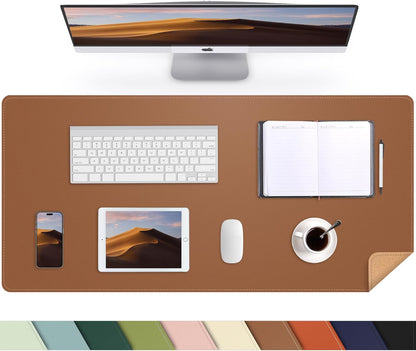 Large Desk Mat 47.2" x 17" Leather Desk Pad Protector with Natural Cork & PU Leather, Non-Slip Office Desk Mat, Large Mouse Pad, Waterproof Desk Blotter pad for Office&Home(Black)