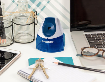 Bostitch Office Electric Pencil Sharpener for Classroom & Desk Use, Heavy-Duty Stall-Free Motor, High-Capacity Shavings Tray, Blue