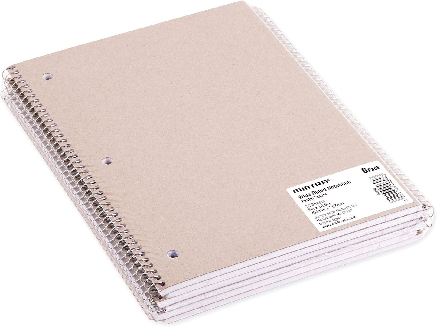 Mintra Office Spiral Notebooks, Wirebound, Journals for School, Work, Business, Aesthetic Stationery, Writing Pads, Teacher & Student Supplies (6, Pastel, College)
