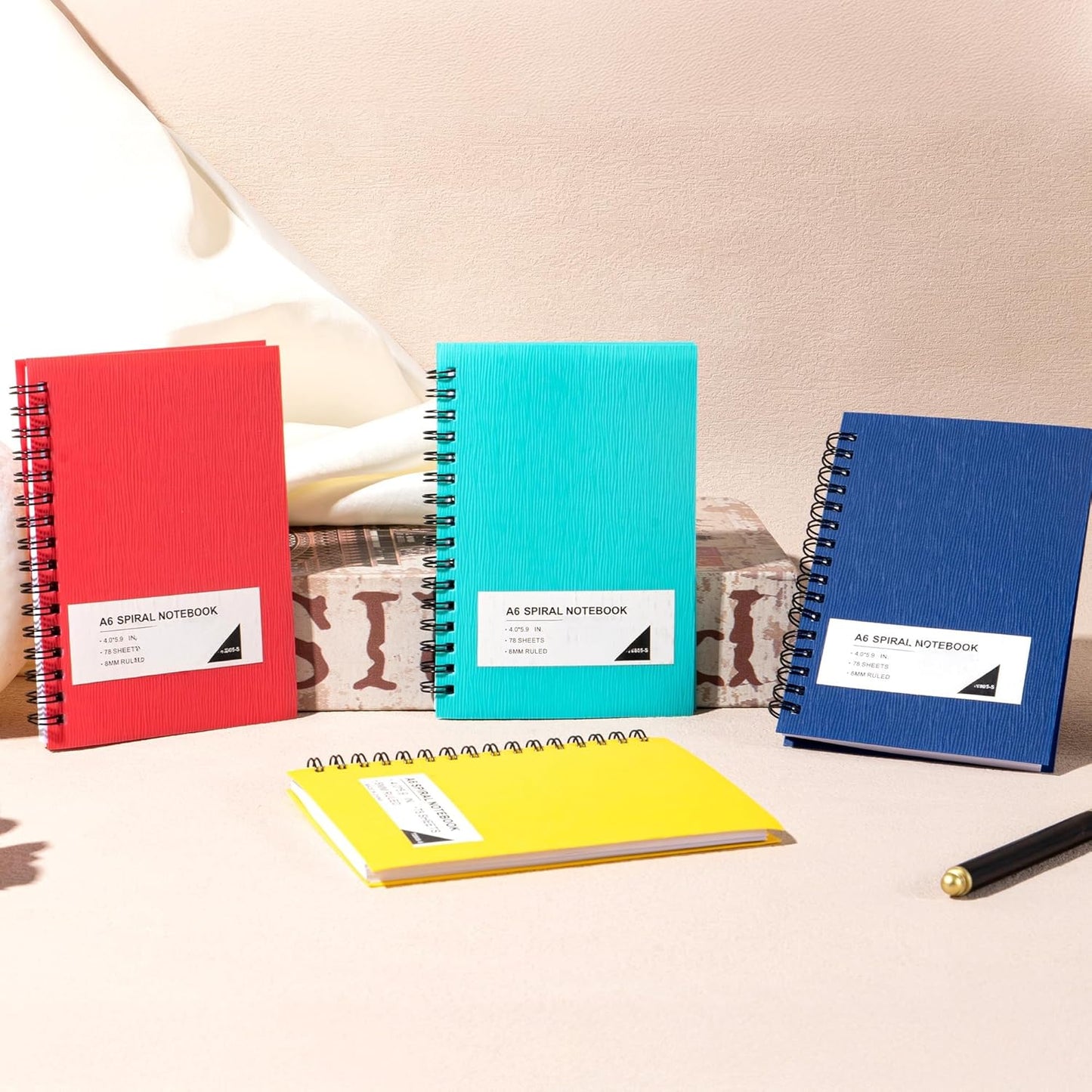 FLYING EAGLE 3 PCS Small Spiral Notebooks 4x6, A6 Cute Mini Journal Plastic Hardcover 8mm Ruled Notebook, Yellow 234 Sheets/468 Pages, 3 Pack Small Ruled Notebooks for School Work