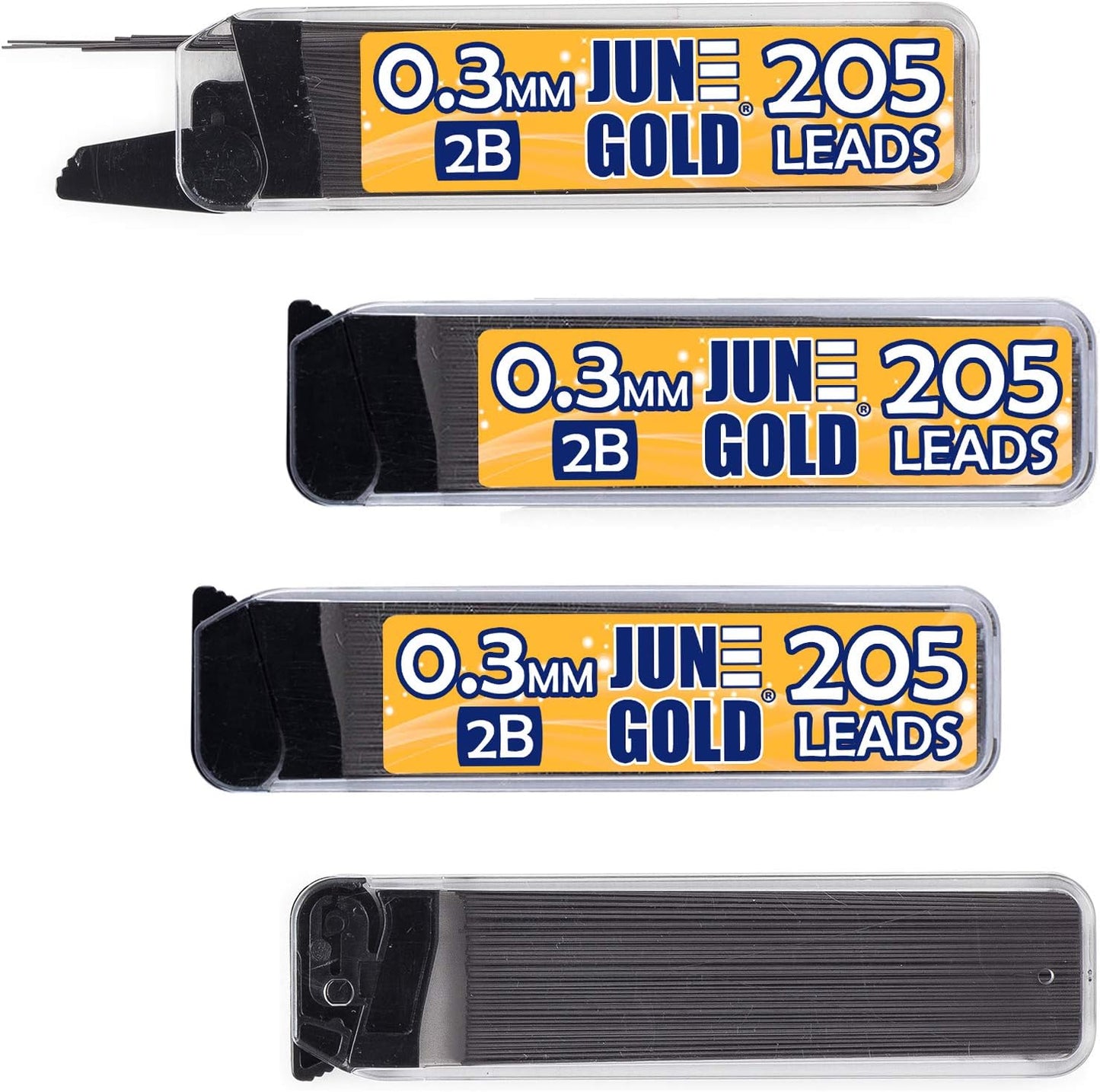 June Gold 640 Pieces, 0.5 mm HB #2 Lead Refills, 160 Pieces Per Dispenser, Fine Thickness, Break Resistant Lead/Graphite (Pack of 4 Dispensers)