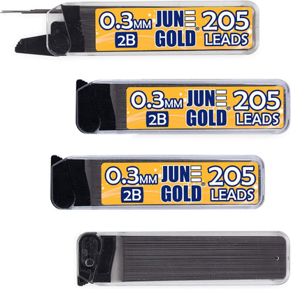 June Gold 640 Pieces, 0.5 mm HB #2 Lead Refills, 160 Pieces Per Dispenser, Fine Thickness, Break Resistant Lead/Graphite (Pack of 4 Dispensers)