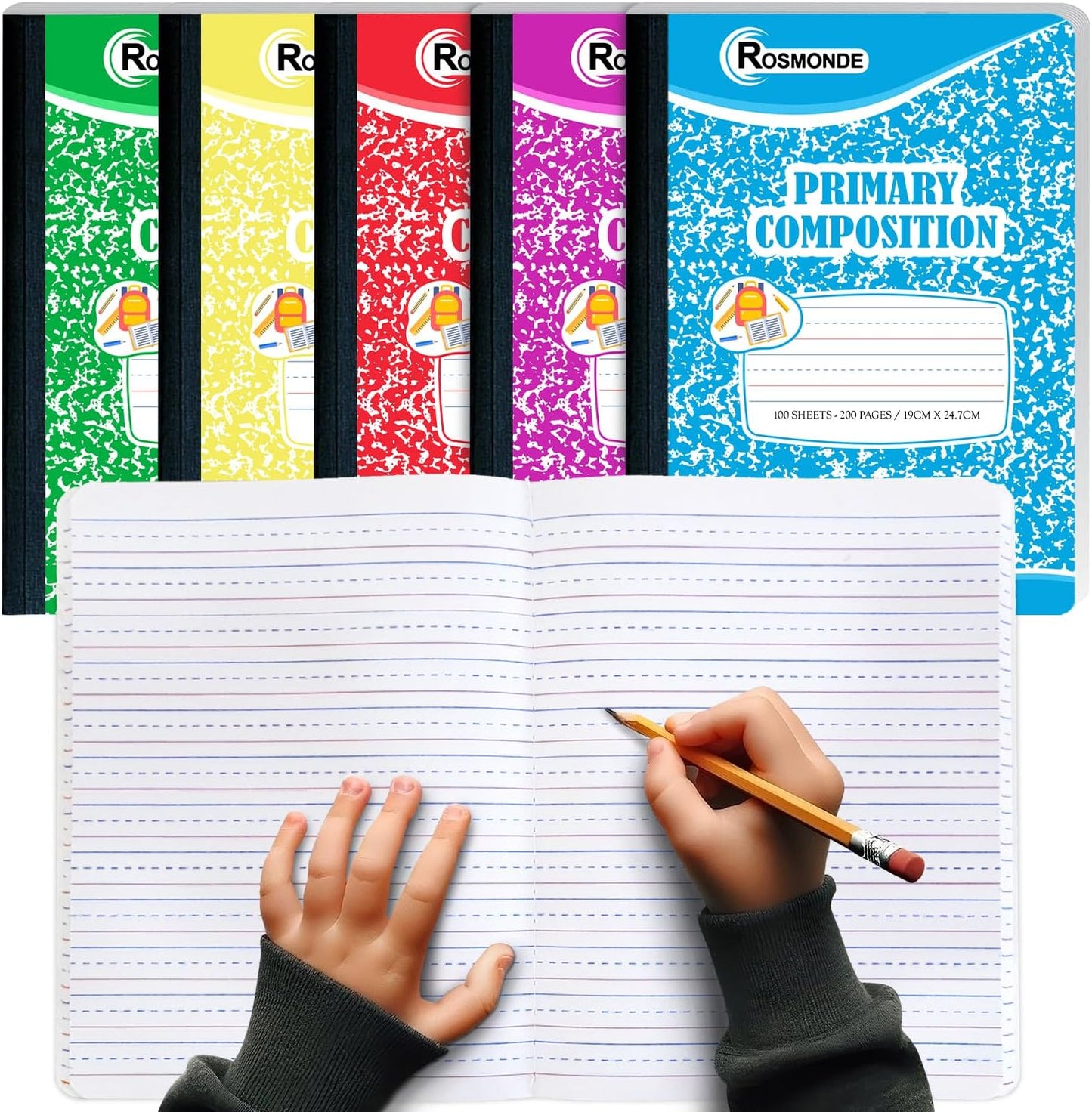 Rosmonde 50 Pack Composition Notebooks Bulk, Wide Ruled Composition Notebook, 200 Pages (100 Sheets), 9-3/4 x 7-1/2, Black Marble, Bulk School Supplies, Office Notebooks, Bulk Notebooks for School