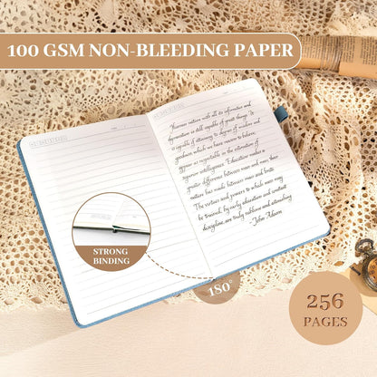 MINICAGIE Journal Notebook for Men Women Gifts Hardcover Leather Mens Journals for Writing 288 Pages 100 Gsm Paper Thick Journaling Notebooks for Work Diary, 5.7x8.3 In, Blue