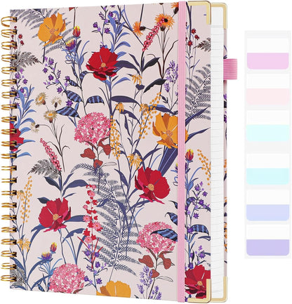 College Ruled Notebook - Hardcover Spiral Notebook 8.5" x 11" - Lined Journal Notebook for Women - A4 Large Notebooks for Writing - Pretty Journal Flower Notebook for Work - Diary - 24 Tabs - Red