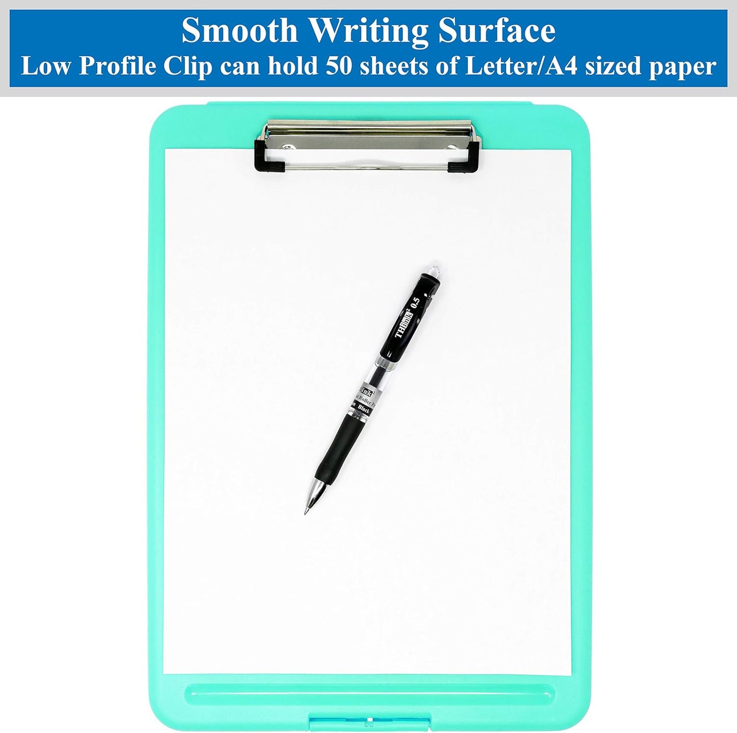 Think2Master Black Plastic Storage Clipboard. | 25% Heavier & 25% Sturdier| Heavy Duty and Won’t Flex or Bend Like Other Brands (Compare The Weight). Storage Compartment Holds 150 Letter Sized Paper.