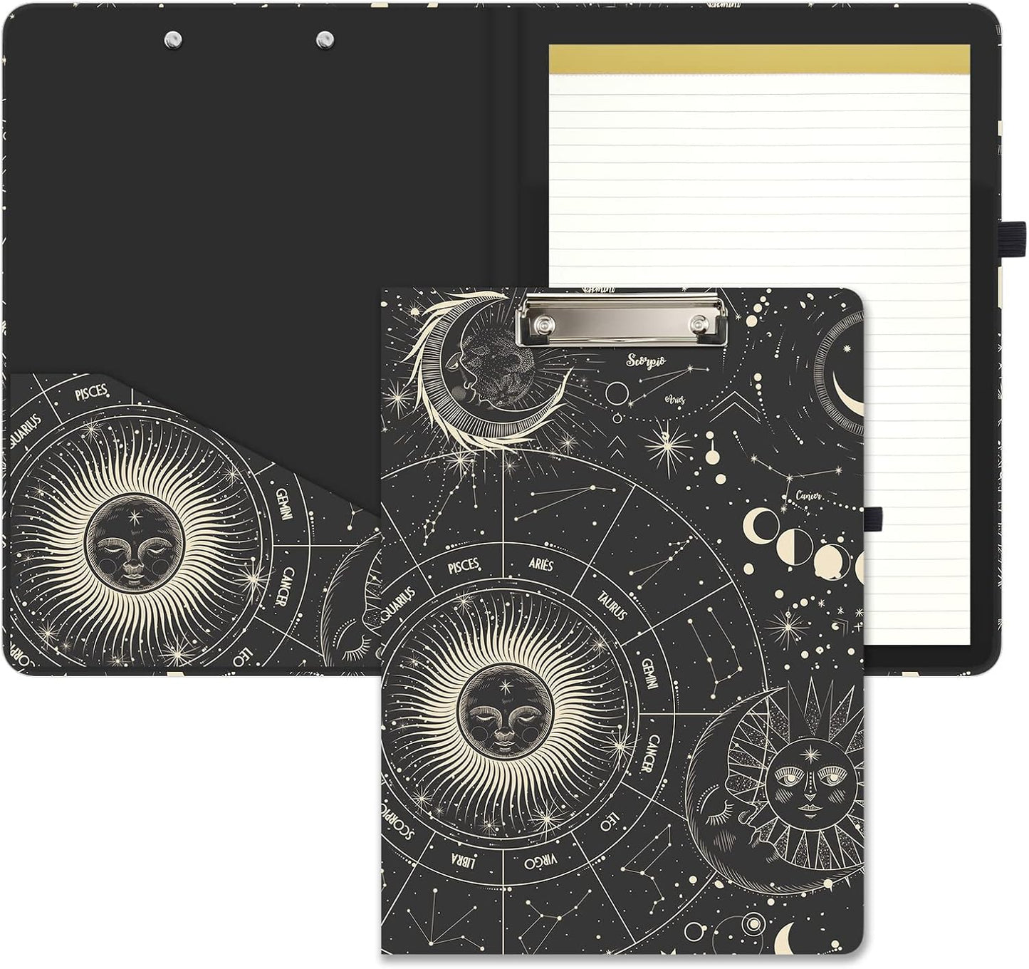 Hongri Clipboard Folio with Refillable Lined Notepad and Interior Storage Pocket for Students, Classroom, Office, Women, Man, Cute Custom Pattern, Size 12.8 x 9.2 in, Classic Flower