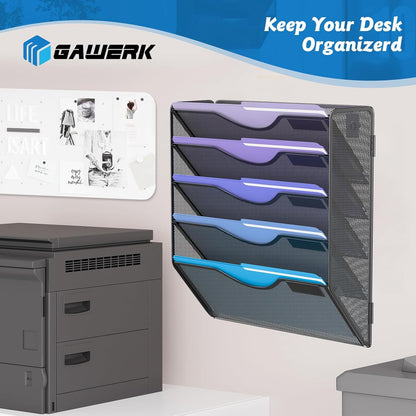 Gawerk 10-Tier Wall File Organizer Hanging Wall File Holder Wall Mount Paper Folder Organize, Mesh Magazine Document Mail Organizer Wall Organizer for Office School Home, Black