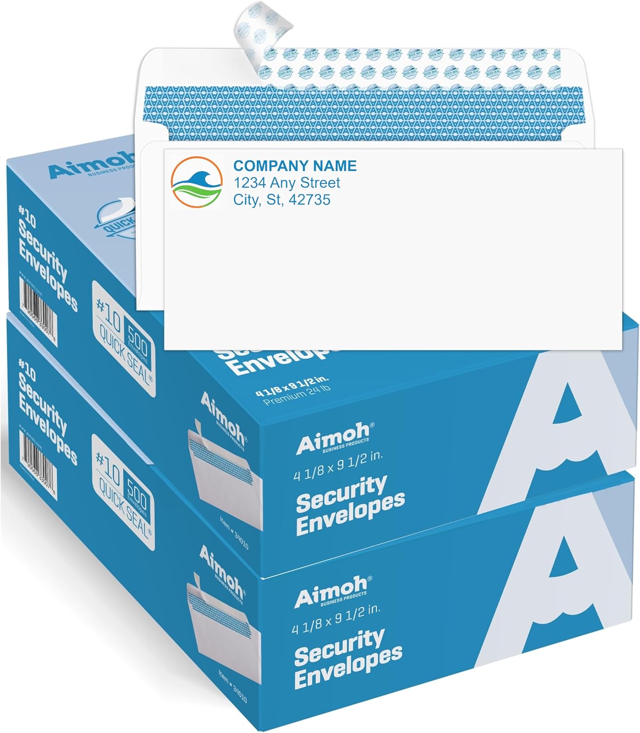 Aimoh 500#10 Security Self Seal Envelopes, Windowless, Premium Security Tint Pattern, Ultra Strong Quick Seal Closure, EnveGuard, Size 4-1/8 x 9-1/2", White, 24LB, 500 Count(34010)
