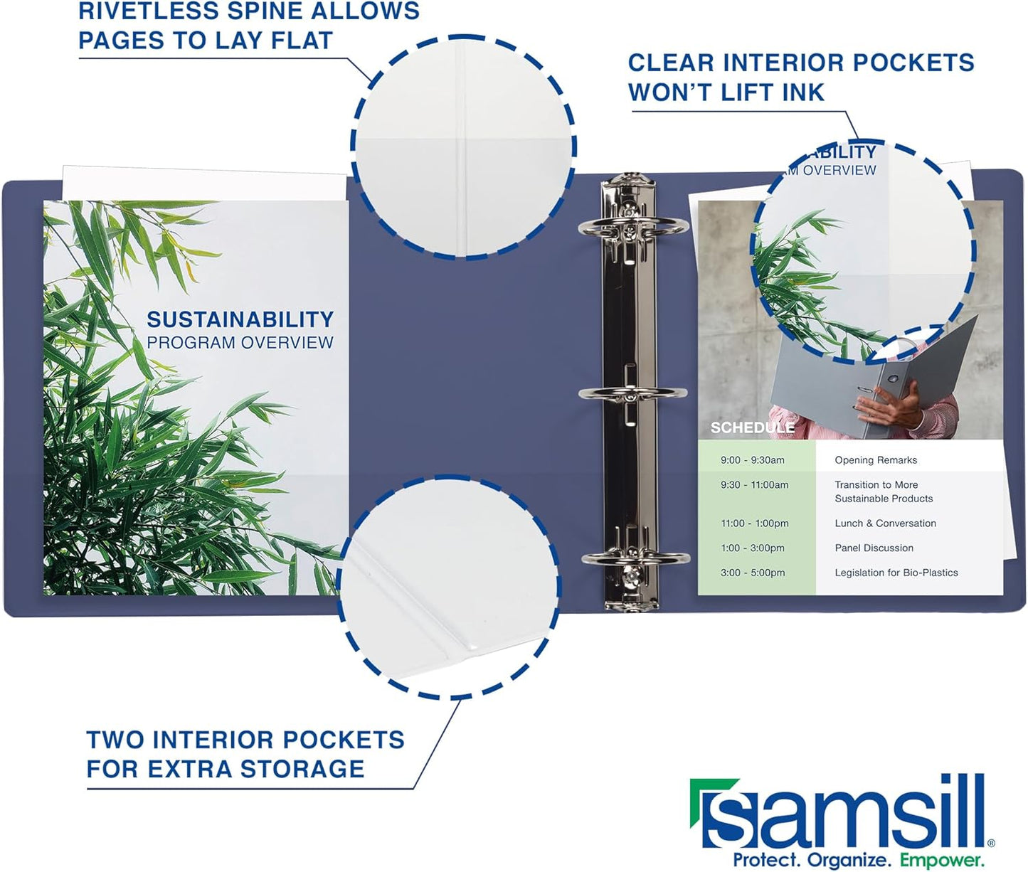 Samsill Durable 4 inch 3 Ring Binder, D Ring Binder, 100% Recycled Chipboard, Black, 2 Pack