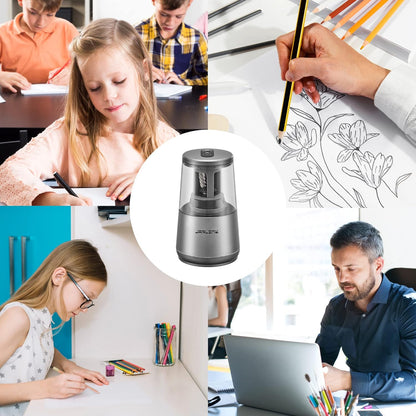 JARLINK Electric Pencil Sharpener, Heavy-Duty Helical Blade to Fast Sharpen, Auto Stop for No.2/Colored Pencils(6-8mm), AC Adapter/Battery Operated in School Classroom/Office/Home (Black)