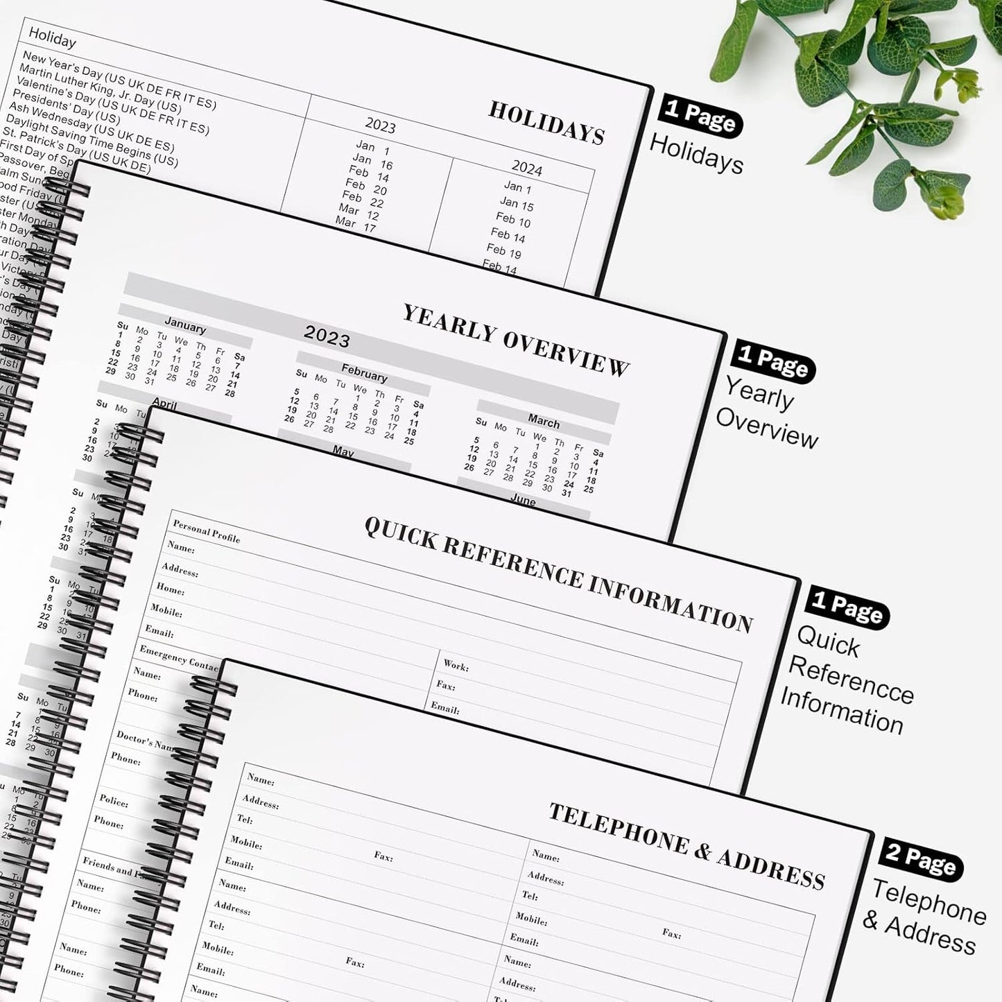 Daily Planner Undated, Asten To Do List Notebook Hourly Schedules Spiral Appointment Planner for Men and Women,PVC Hardcover,Elastic Closure, Inner Pocket 8.3" x 5.8" (Black)