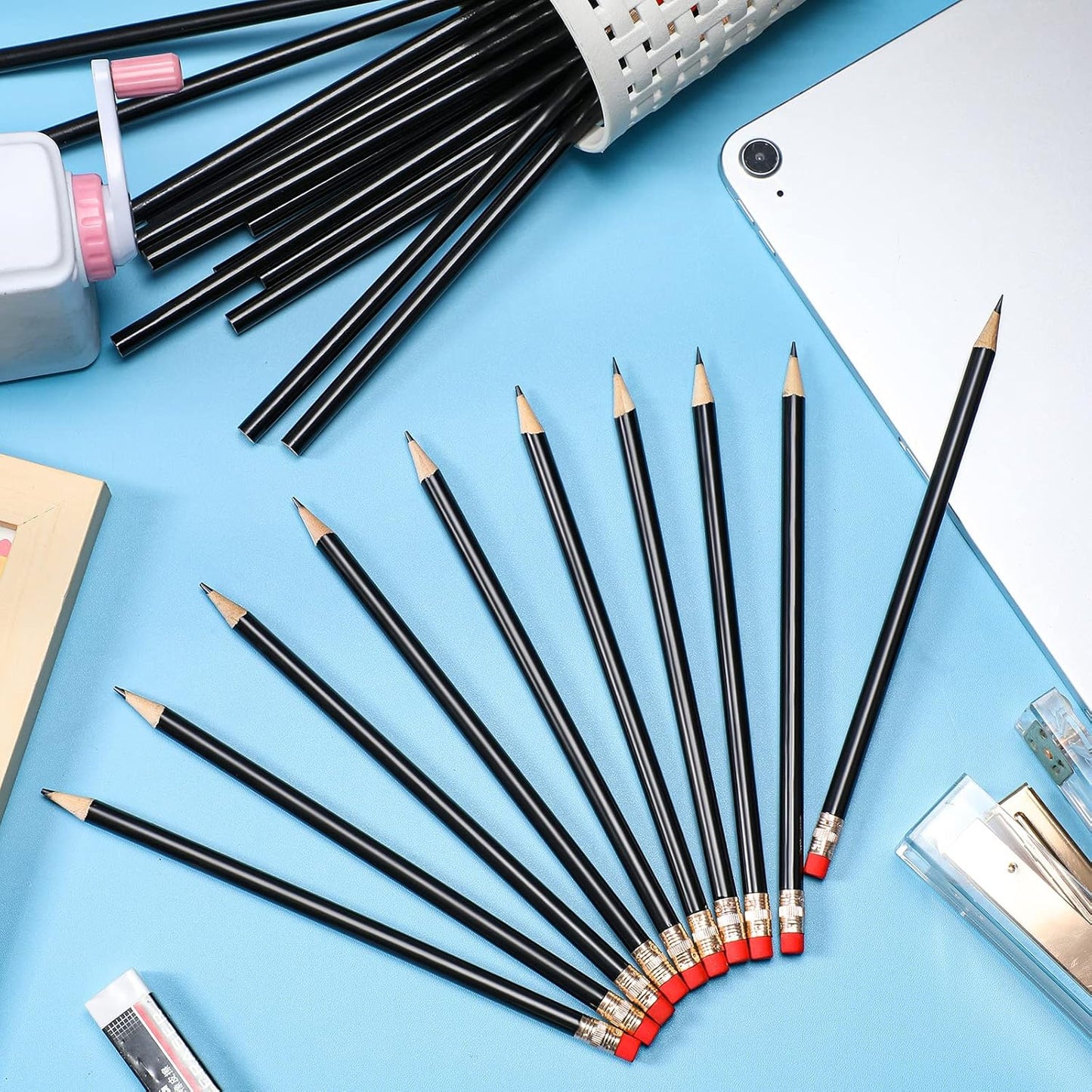 Outus 24 Pieces Round Pencils Cute HB Graphite Wood Pencils Pack with Eraser for School Drawing Sketching Wedding Office Supplies (White)