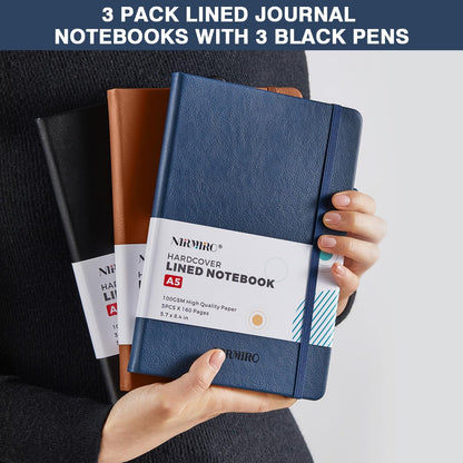 NIRMIRO Small Notebook Journals, 3 Pack Mini Pocket Note pads for Men & Women Writing, A6 Small Leather Notepad 3.7" x 5.7" with Pen, Black, Red, Green