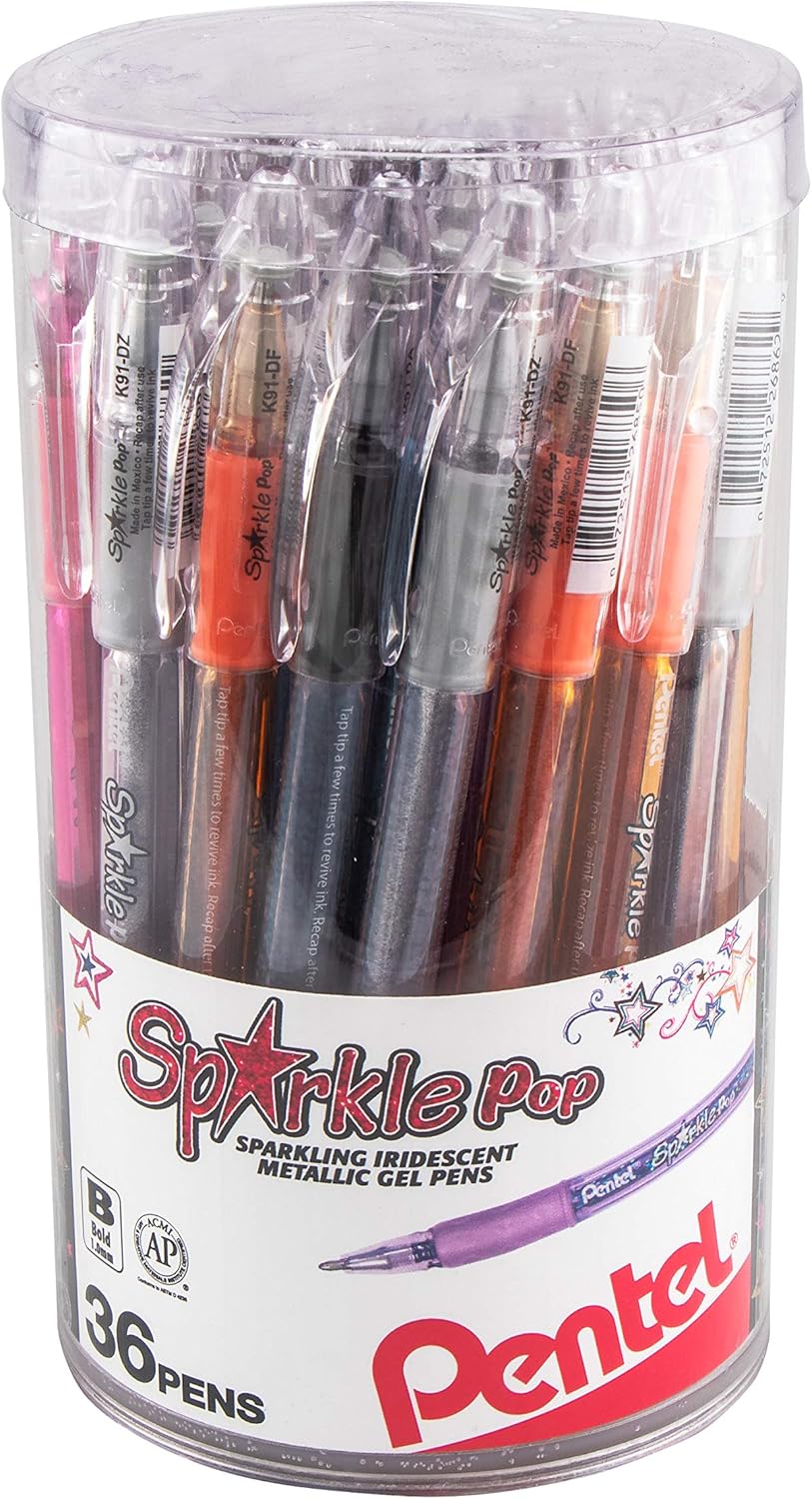 Pentel Sparkle Pop Metallic Gel Pen, (1.0mm) Bold Line, Assorted Colors, Pack of 8 (K91BP8M)