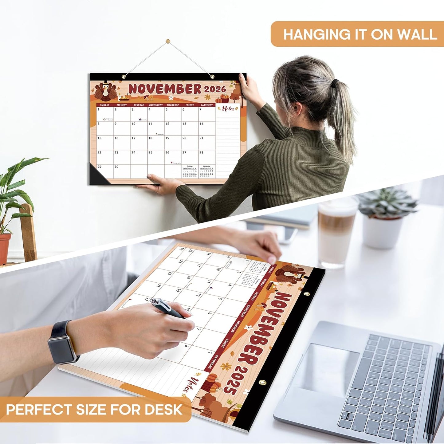 Desk Calendar 2026-2027, 21-Month Calendar Runs Until June 2027, Large 17" x 12" Monthly Desktop & Wall Calendar for Home & Office - Floral