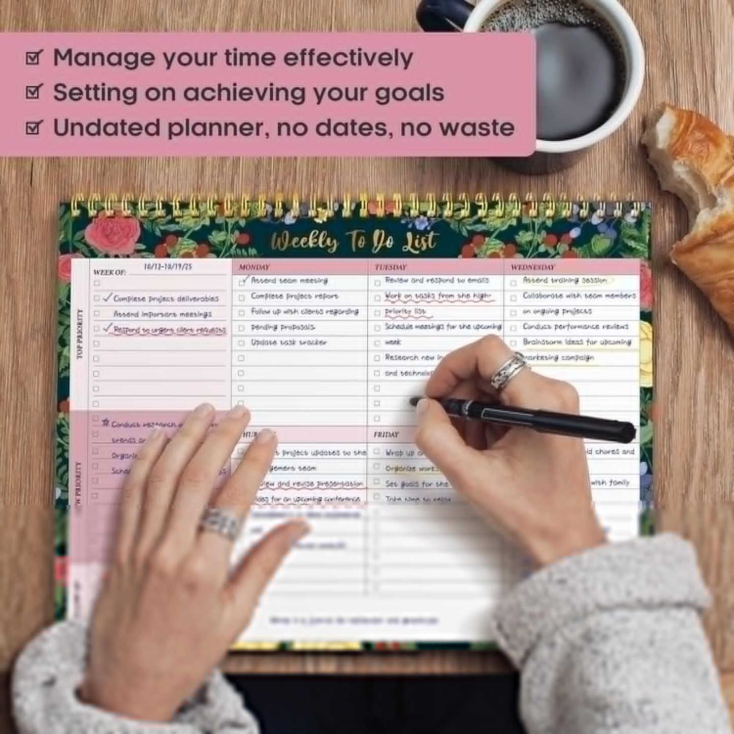 Taja Weekly To Do List Notepad with 52 Undated Sheets（8.5"×11"）- Weekly Desk Planner for Women & Man, Work and Home -1 Pack Violet Dream