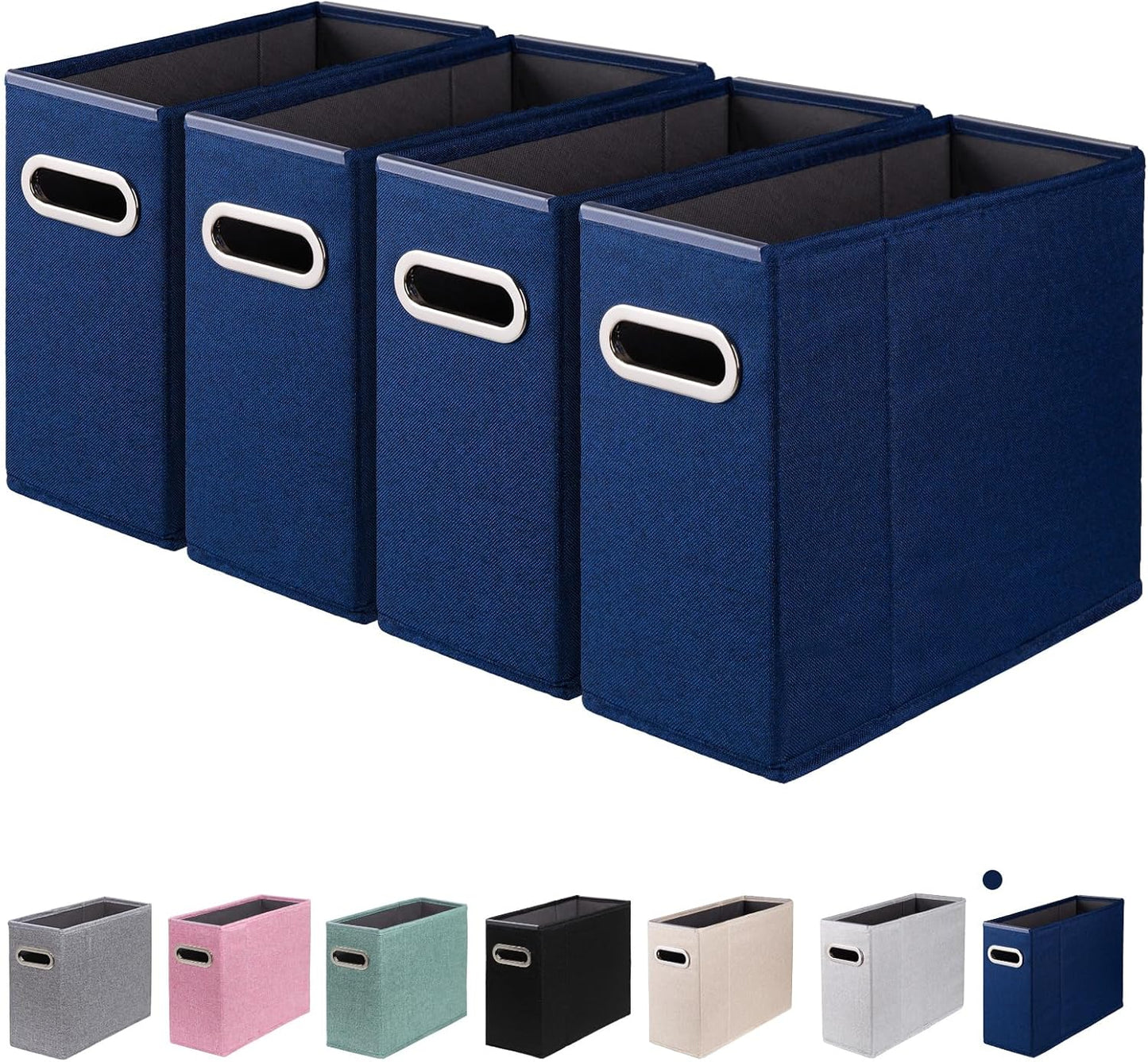 4 Packs Letter Size File Organizer, File Folders Organizer, Fabric Storage Box, Collapsible Paper Organizer with Metal Handle, Smooth PVC Rails, Only Box (Beige)