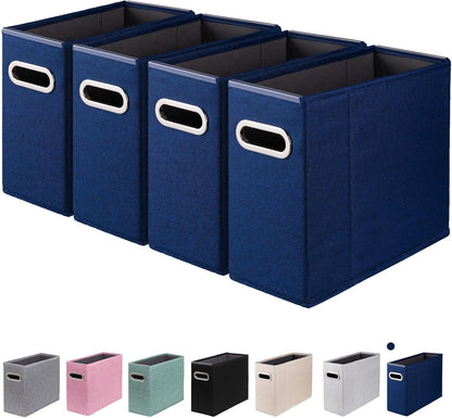 4 Packs Letter Size File Organizer, File Folders Organizer, Fabric Storage Box, Collapsible Paper Organizer with Metal Handle, Smooth PVC Rails, Only Box (Beige)