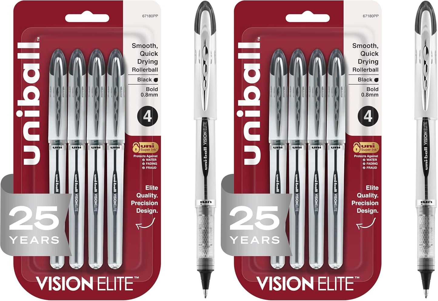 uniball Vision Elite Rollerball Pens, Bold Point (0.8mm), Black, 4 Pack