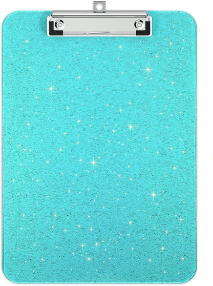 A4 Plastic Glitter Clipboard, Sparkly Pink 12.5 x 9 Letter Size for Classroom, Students, Teacher, Nurse, 8.5 x 11 Clip Board with Low Profile Clip, Office & School Supplies