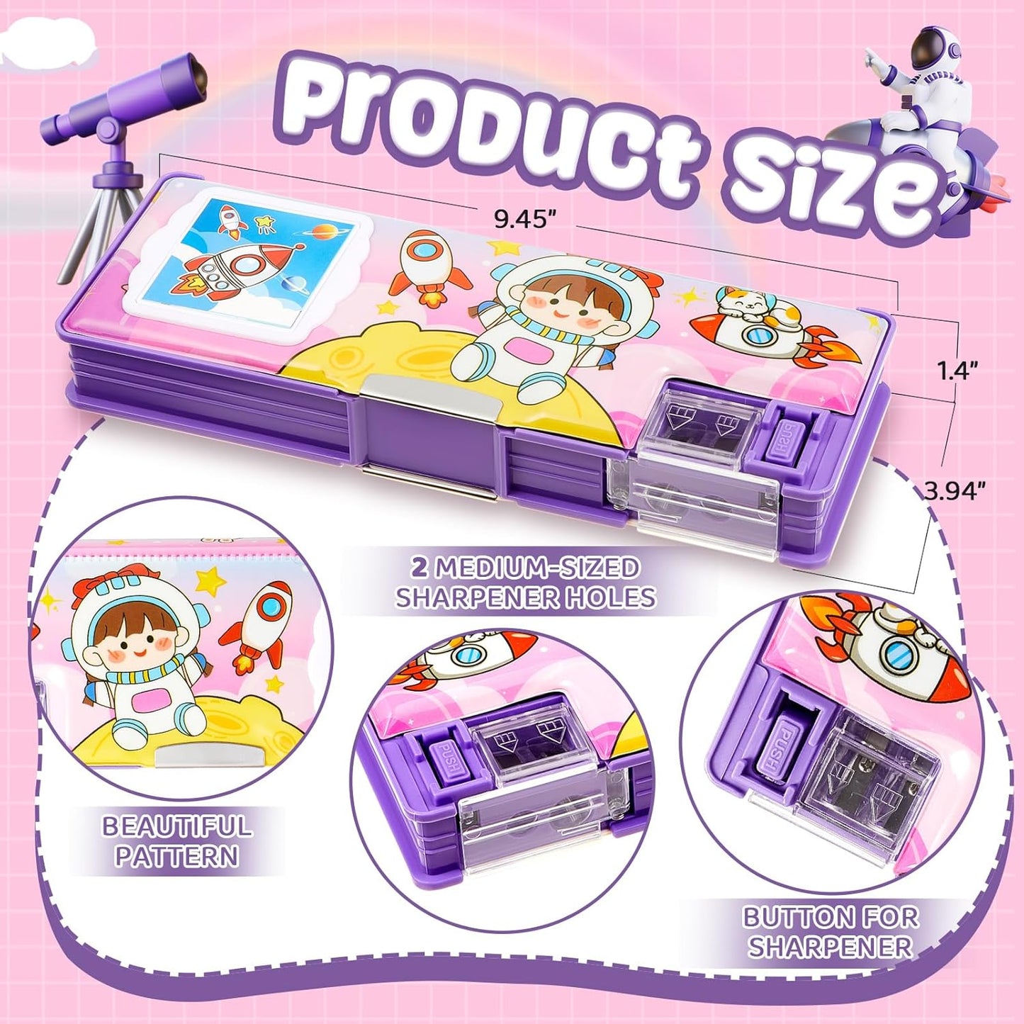 Henoyso Multifunctional Pencil Box for Girls Butterfly Pencil Case with Calculator and Sharpener Cool Cute Pencilcase School Supplies Essentials Christmas Birthday Gift Present for Kids Teens