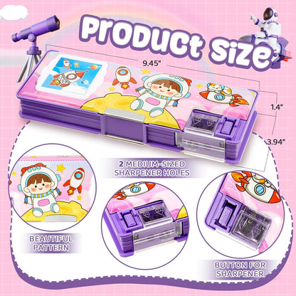 Henoyso Multifunctional Pencil Box for Girls Butterfly Pencil Case with Calculator and Sharpener Cool Cute Pencilcase School Supplies Essentials Christmas Birthday Gift Present for Kids Teens