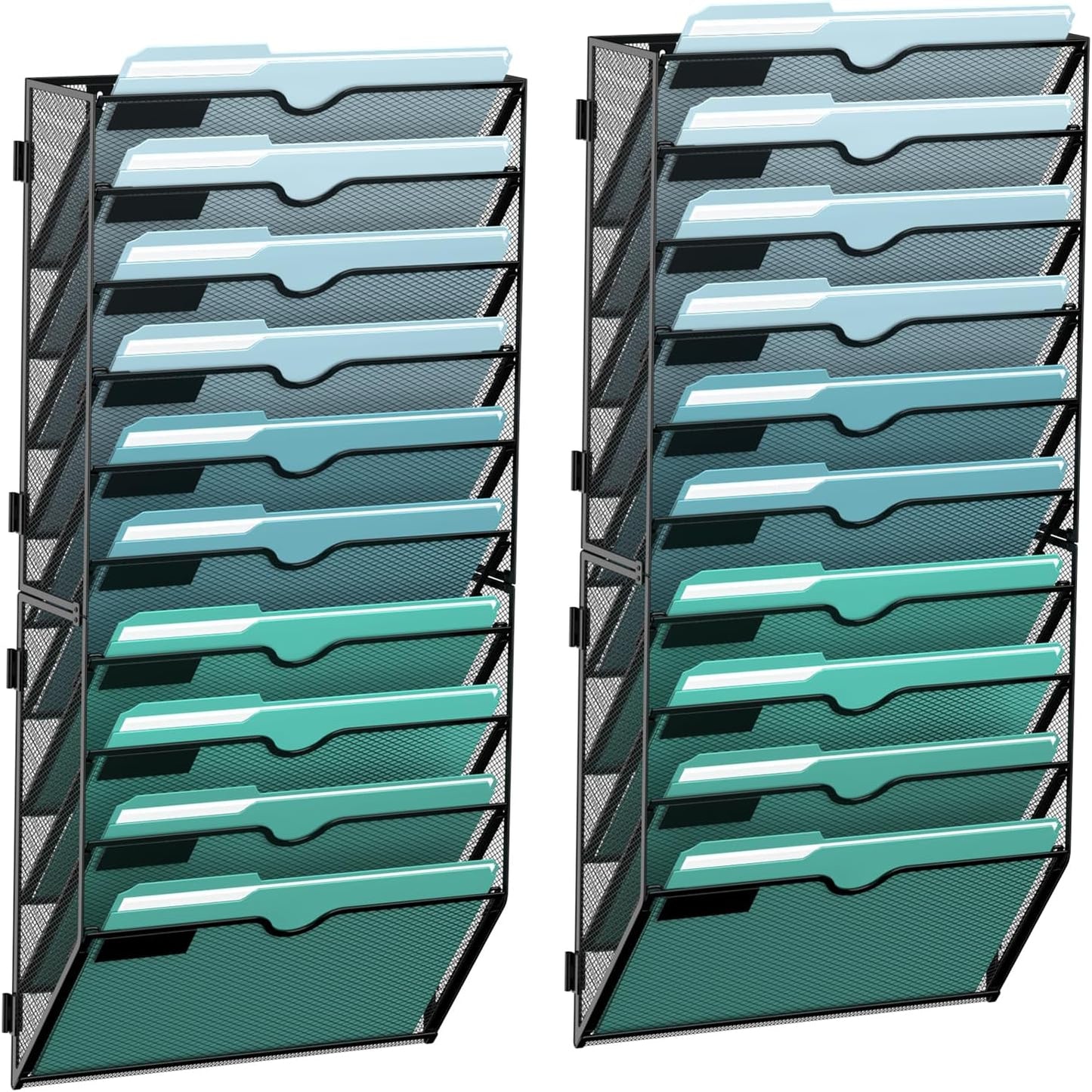 SUPEASY 10-Tier Wall File Organizer, Hanging Wall Files for Papers, Folders, Magazines, Clipboard, Wall Organizer for Office Home School Classroom, Black