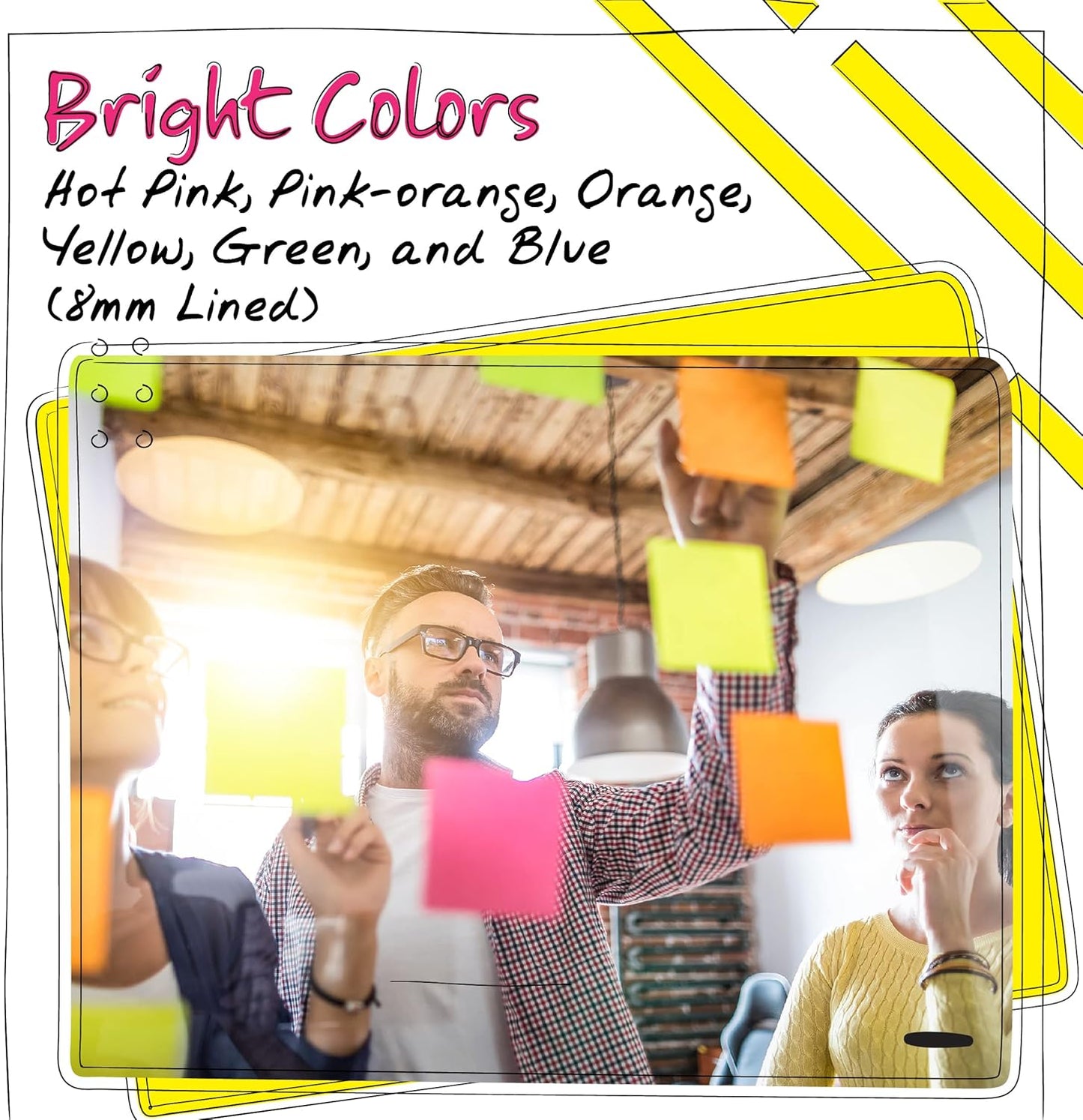 Better Office Products Lined Sticky Notes 3 x 3, 20 Pack Box, 2,000 Sheets (100/Pad), Self Stick Notes with Lines, Bright Assorted Colors, Post Memos, Strong Adhesive, 20 Pads in Box