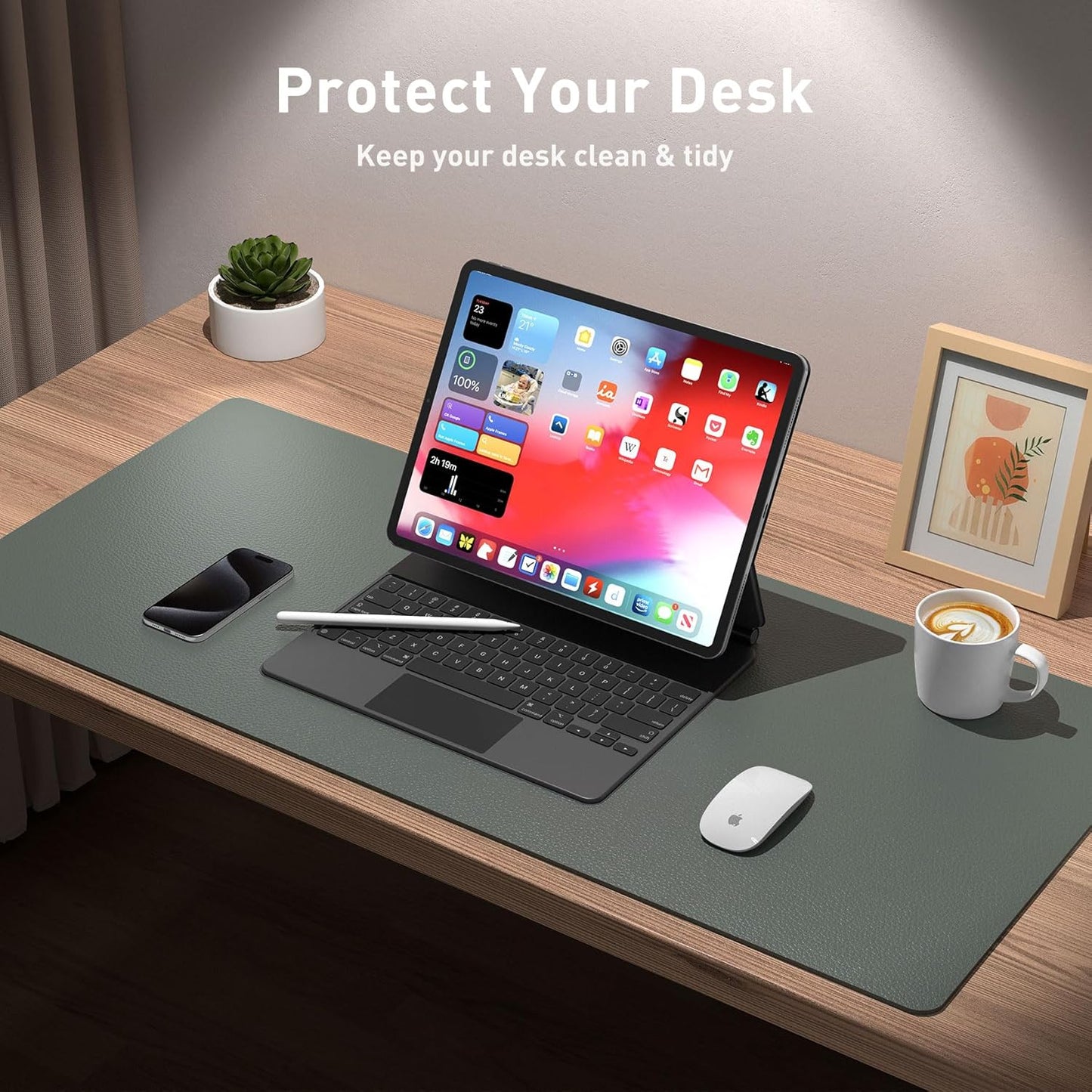 Aothia Leather Office Desk Pad Protector, Non-Slip PU Leather Desk Blotter, Waterproof Laptop Writing Mouse Pad for Office and Home, Black, 31.5" x 15.7" - Colors B