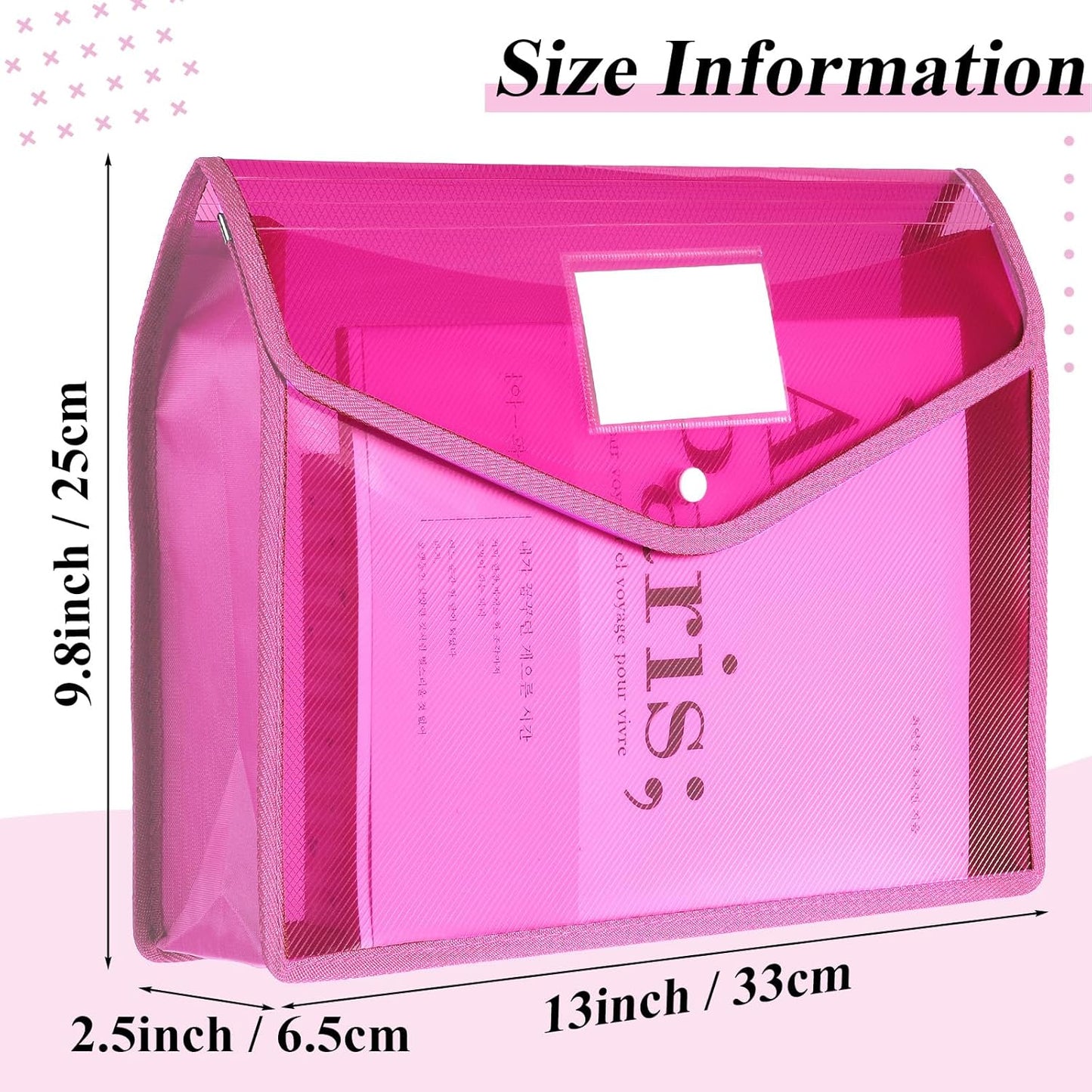 10 Pieces Plastic File Folders Envelope Expanding File Wallet Organizer Documents Folder with Snap Closure and Pocket, A4 Size Waterproof Transparent Pouch(White,Horizontal)