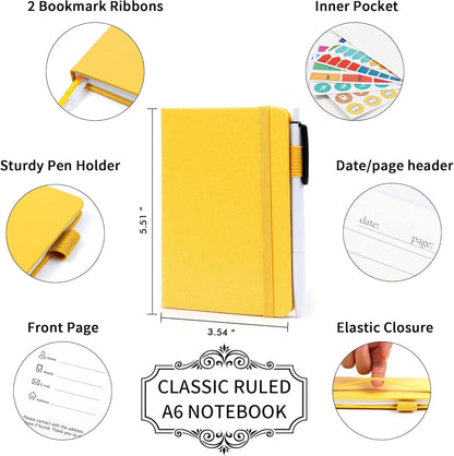 feela 3 Pack Pocket Notebook Journals with 3 Black Pens, A6 Mini Cute Small Journal Notebook Bulk Hardcover College Ruled Notepad with Pen Holder for Office School Supplies, 3.5”x 5.5”, Gray