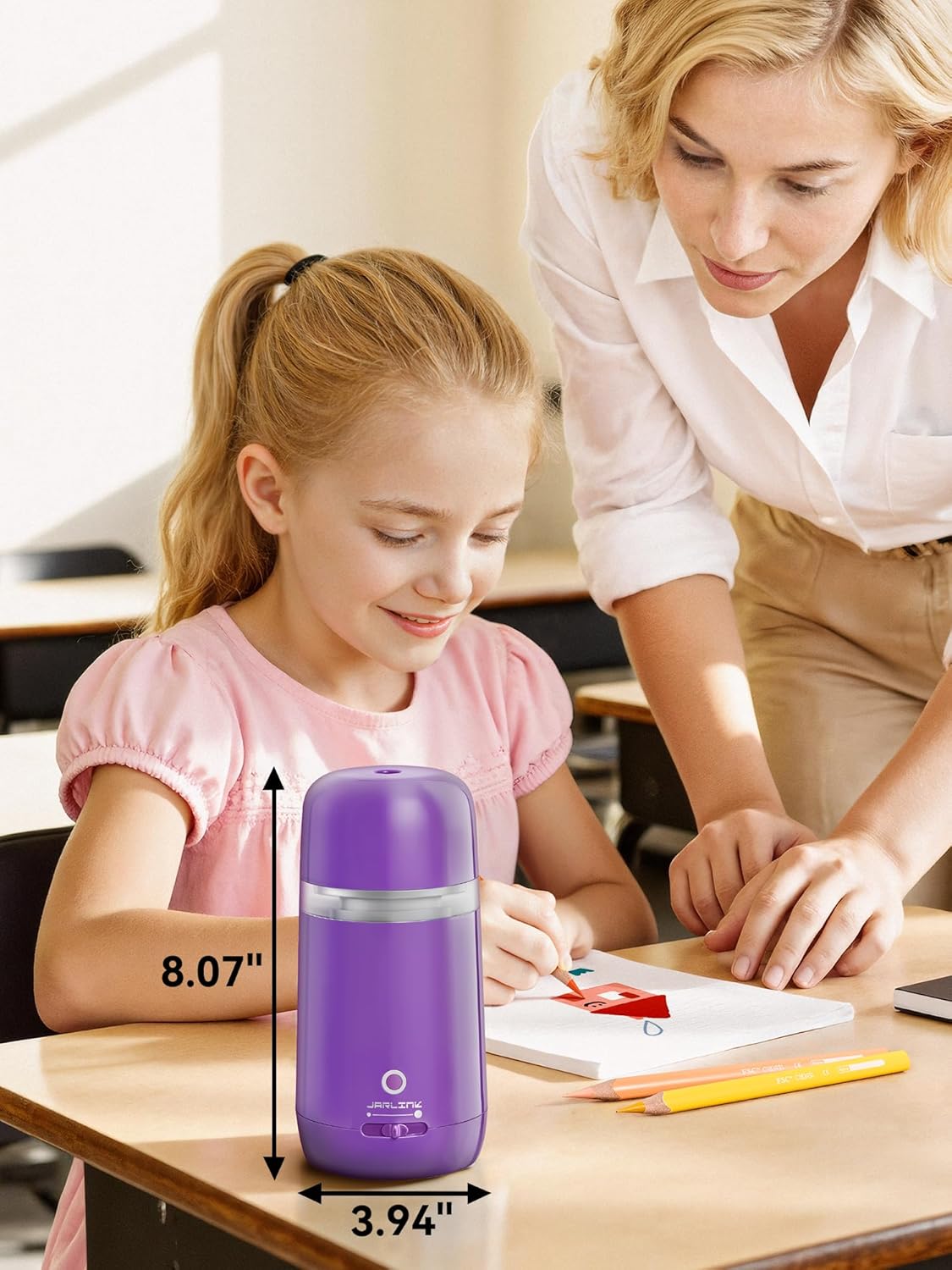 JARLINK Automatic Electric Pencil Sharpener - Hands-Free Operation, 3 Sharpness Modes, 3-Second Sharpening, Rechargeable & Portable for 7-12mm Pencils, Ideal for Classroom and Home Use (Black)