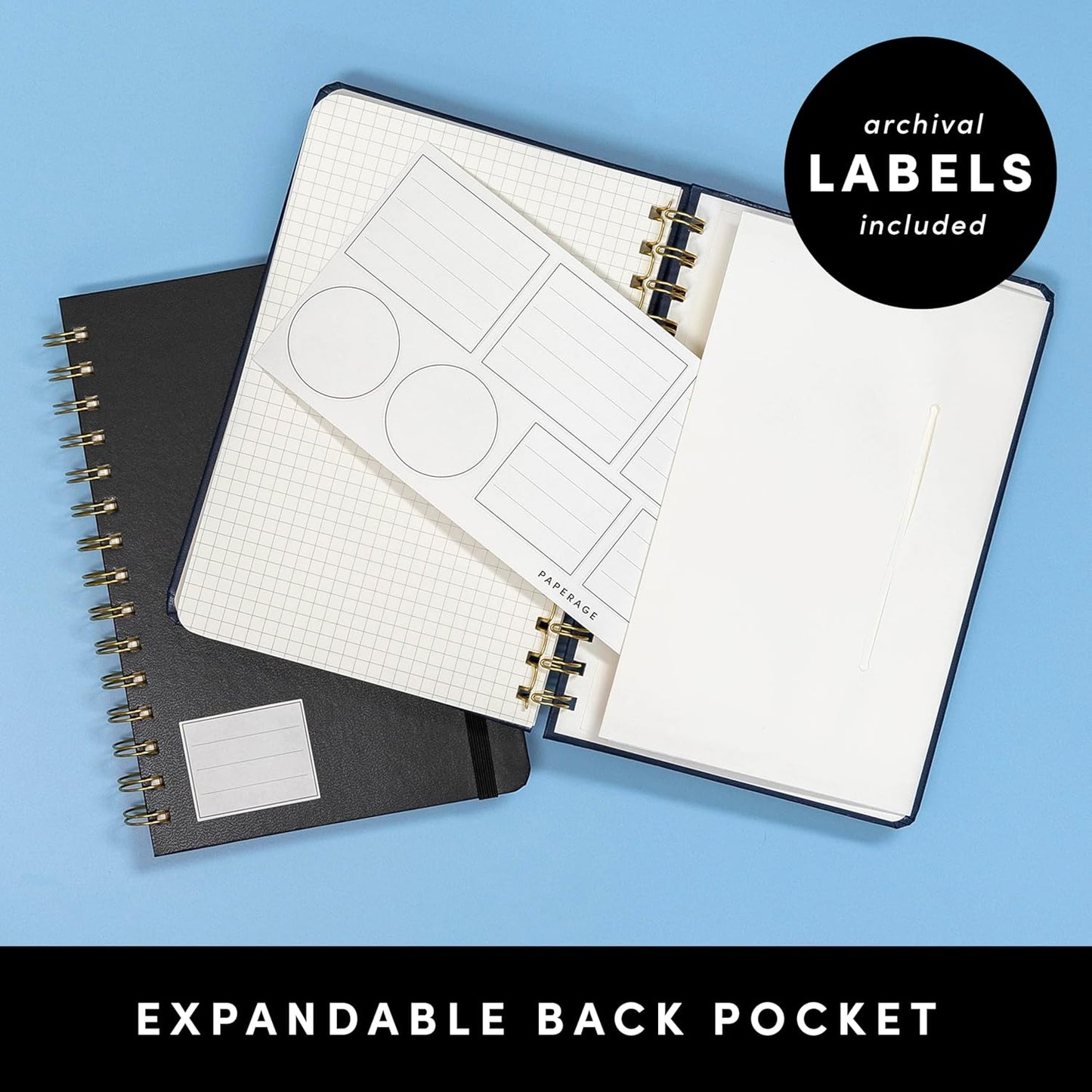 PAPERAGE Lined Spiral Journal Notebook, (Black), 160 Pages, Hardcover Journal for Women & Men, Medium 5.5 in x 8 in - 100 GSM, Thick Paper, Spiral Notebook for Work, School & Journaling