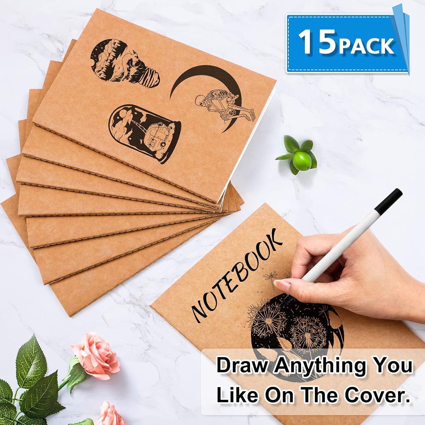feela 90 Pack Kraft Notebooks Bulk, Lined Travel Journals Note Pad Notebooks for Men Women Girls Students, Making Plans Writing Memos Office School Supplies, A5, 60 Pages, 8.3” X 5.5”