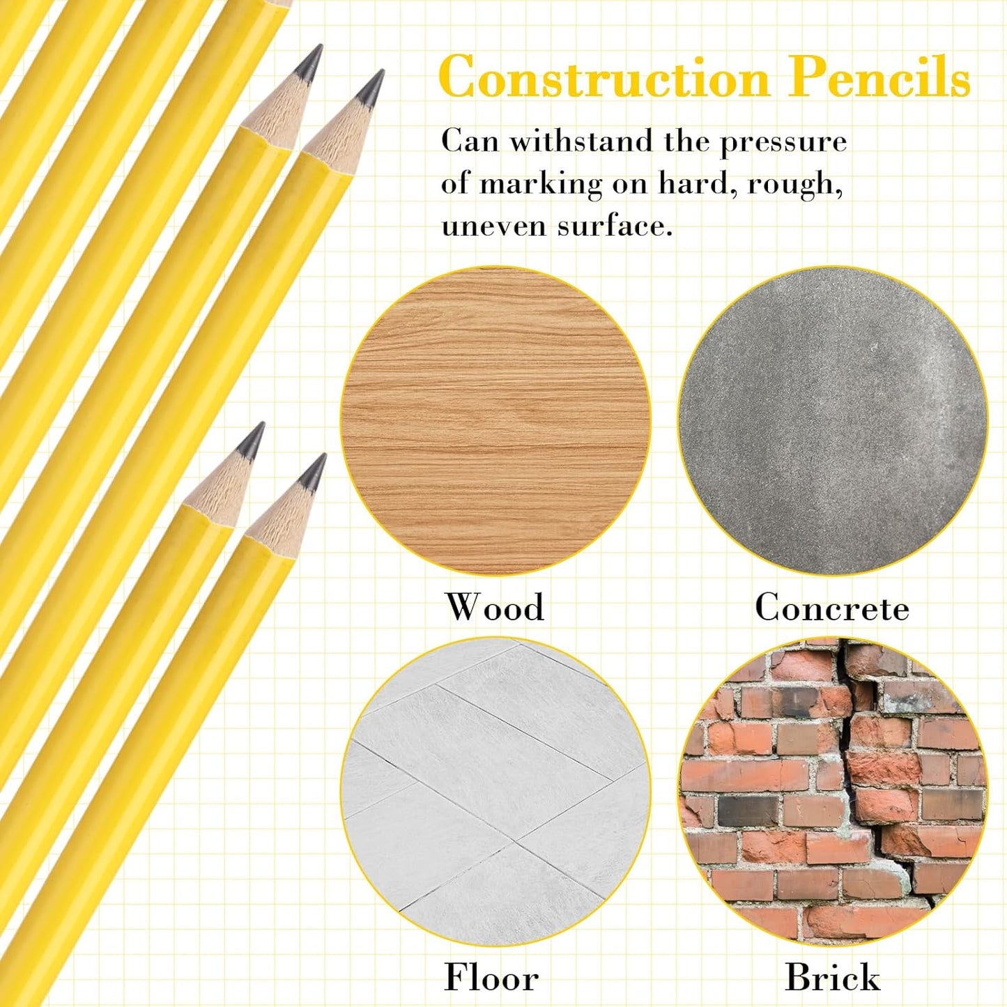 Fainne 48 Pcs Jumbo Pencil, Wooden Pencil with Black Core for Carpenters Construction Workers Woodworkers Framers Beginners Students Teachers DIY Project(Yellow,Round)
