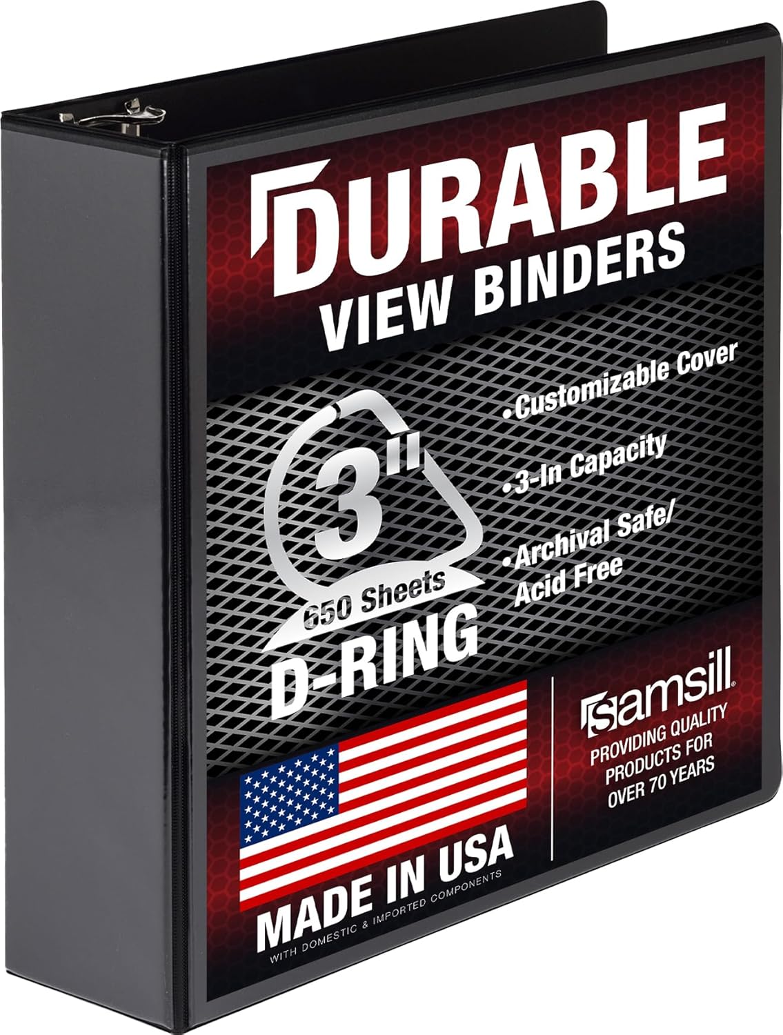 Samsill Durable 4 inch 3 Ring Binder, D Ring Binder, 100% Recycled Chipboard, Black, 2 Pack