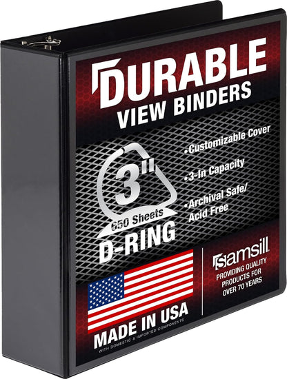Samsill Durable 4 inch 3 Ring Binder, D Ring Binder, 100% Recycled Chipboard, Black, 2 Pack