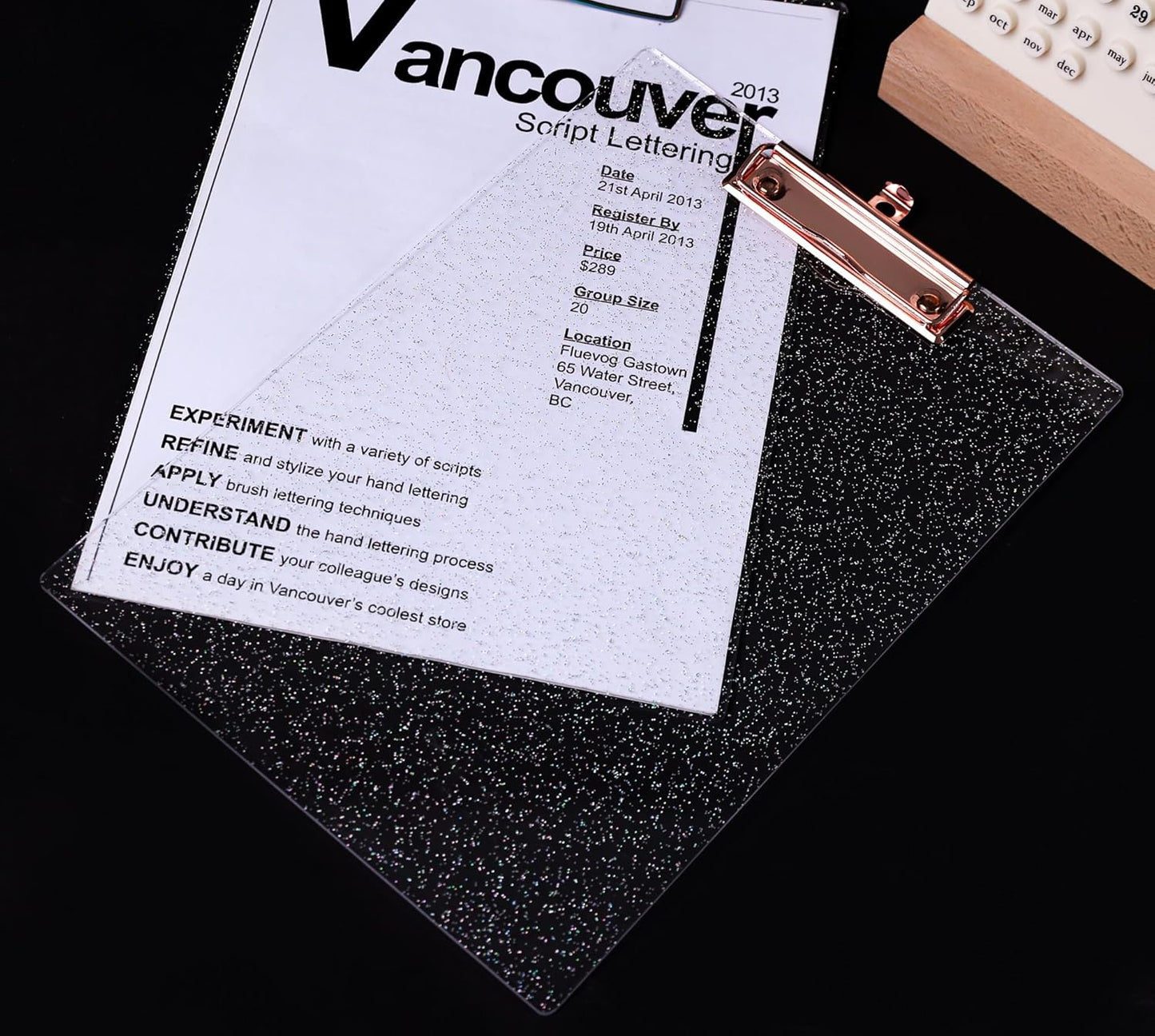 JIARI Acrylic Glitter Clipboard, Office Letter Size 8.5 x 11 Inches, A4 Paper Size, 1 Pack (Glitter-Rose Gold)