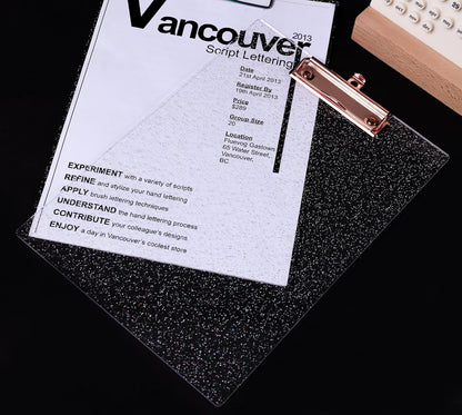 JIARI Acrylic Glitter Clipboard, Office Letter Size 8.5 x 11 Inches, A4 Paper Size, 1 Pack (Glitter-Rose Gold)