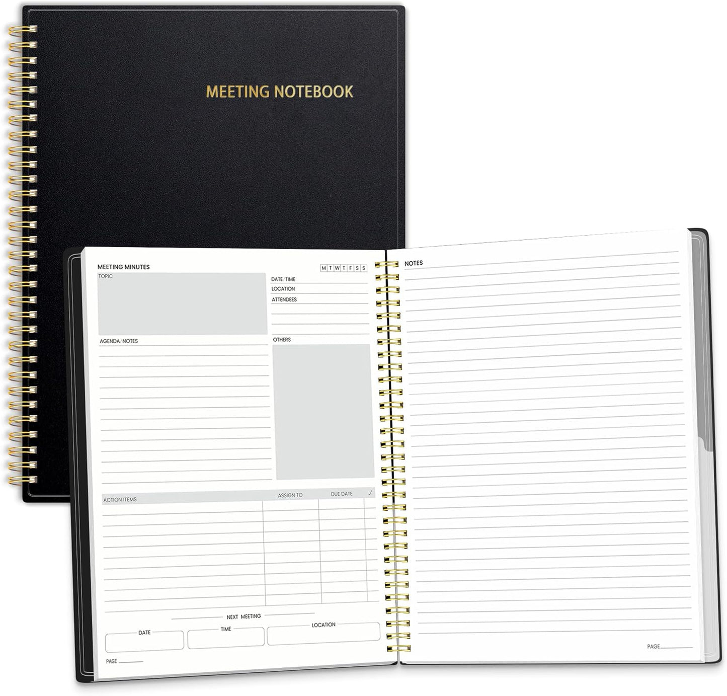 SUNEE Half Meeting Half Note - 7.5"x10" Professional Notebooks for Work - 160 Pages, B5 Size Project Planner, Spiral Meeting Agenda/Minutes Organizer for Women Men, Note Taking, Office & Business