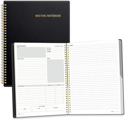 SUNEE Half Meeting Half Note - 7.5"x10" Professional Notebooks for Work - 160 Pages, B5 Size Project Planner, Spiral Meeting Agenda/Minutes Organizer for Women Men, Note Taking, Office & Business
