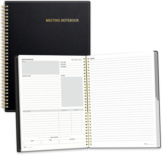 SUNEE Half Meeting Half Note - 7.5"x10" Professional Notebooks for Work - 160 Pages, B5 Size Project Planner, Spiral Meeting Agenda/Minutes Organizer for Women Men, Note Taking, Office & Business