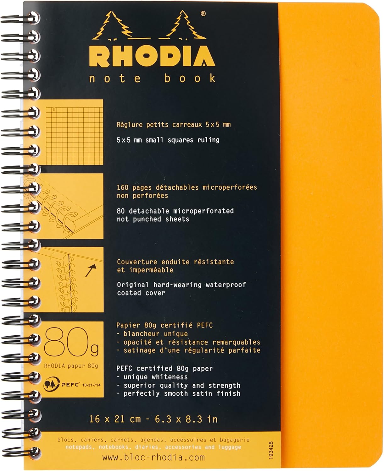 Rhodia Wirebound Notebooks - Lined w/ margin 80 sheets 8 1/4 x 11 3/4 in. - Black cover