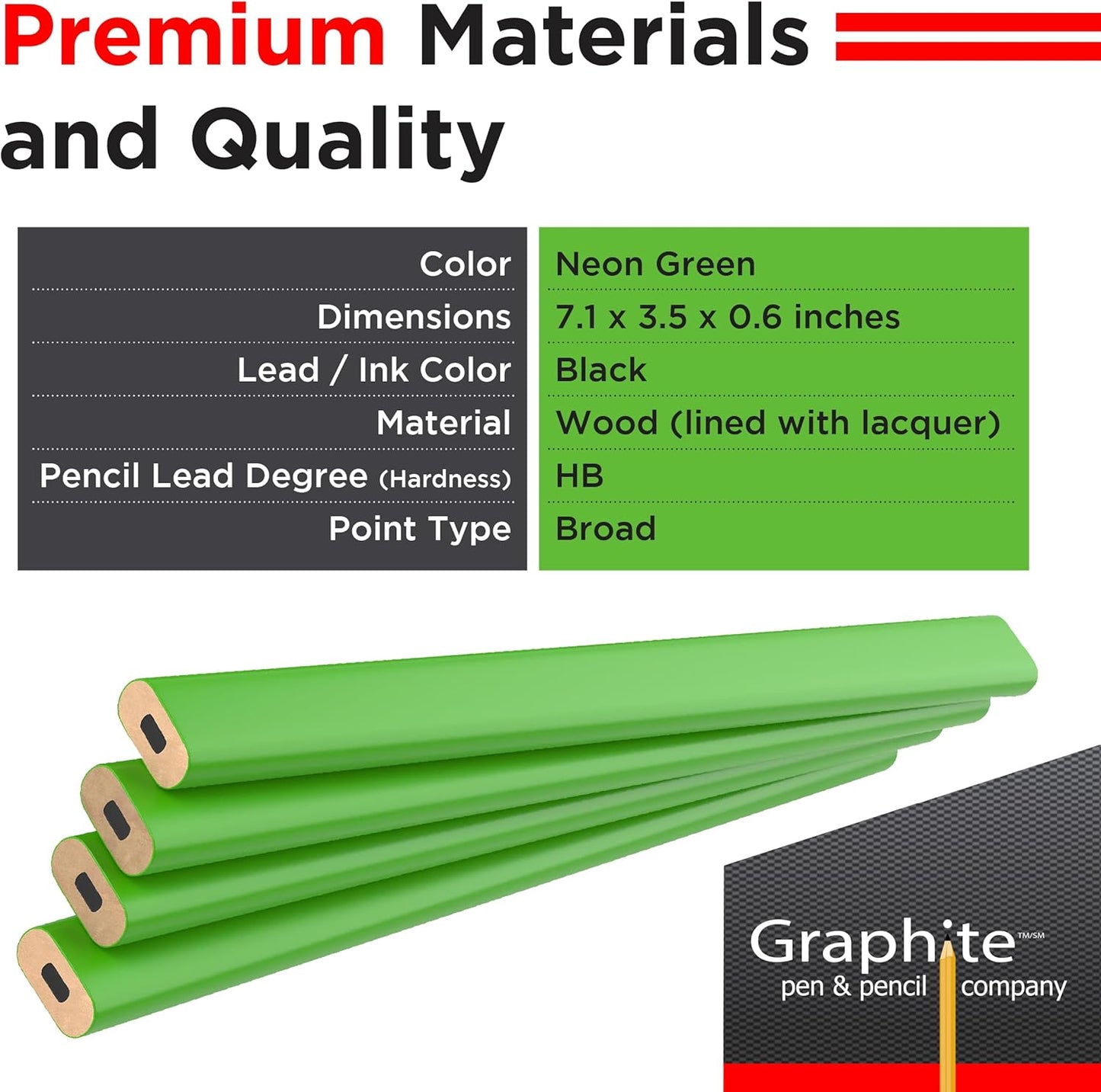 GRAPHITE Hard Lead Carpenter Pencils Bulk - (1) Pack of 12 Pieces Lumber Wooden Pencil #2 (HB) - Red