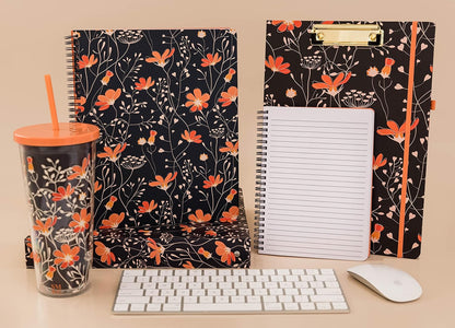 Steel Mill & Co Cute Clipboard Folio with Refillable Lined Notepad and Interior Storage Pocket, Floral Padfolio for Work, Garden Blooms Cream
