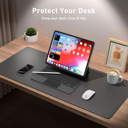 Aothia Non-Slip Waterproof PU Leather Desk Pad Protector for Mouse, Writing Desk, Office, Home, Laptop Blotter, 23.6" x 13.7", Black - Colors B